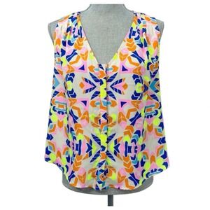 Mara Hoffman Tank Top XS Sleeveless Shirt Colorful Neon Button Up Cropped Resort